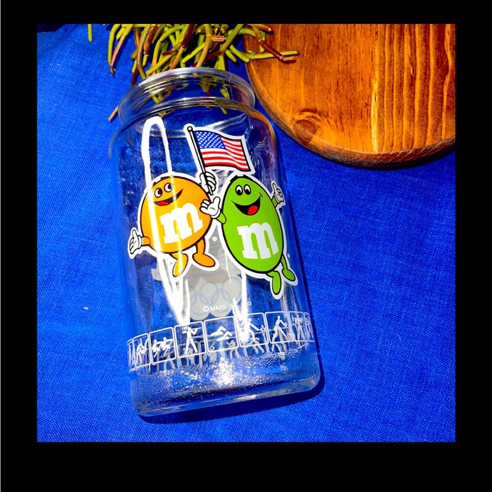 🍬 Vintage 1980 M&M's Los Angeles LA Olympic Games Glass Jar USA Flag No li…